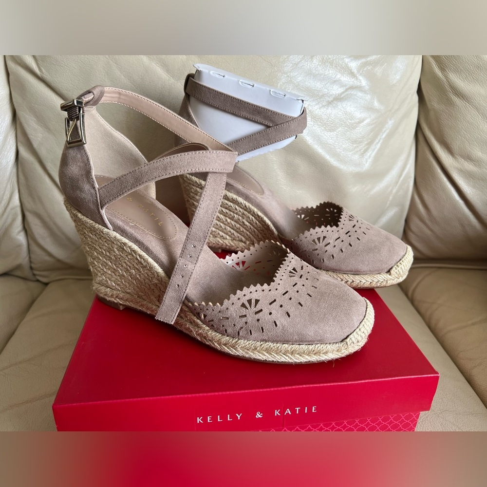 Kelly & Katie Taupe Suede Espadrille Wedge Sandals